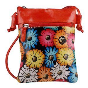 VIVID Flower Pattern Hand Painted Genuine Leather Crossbody Bag